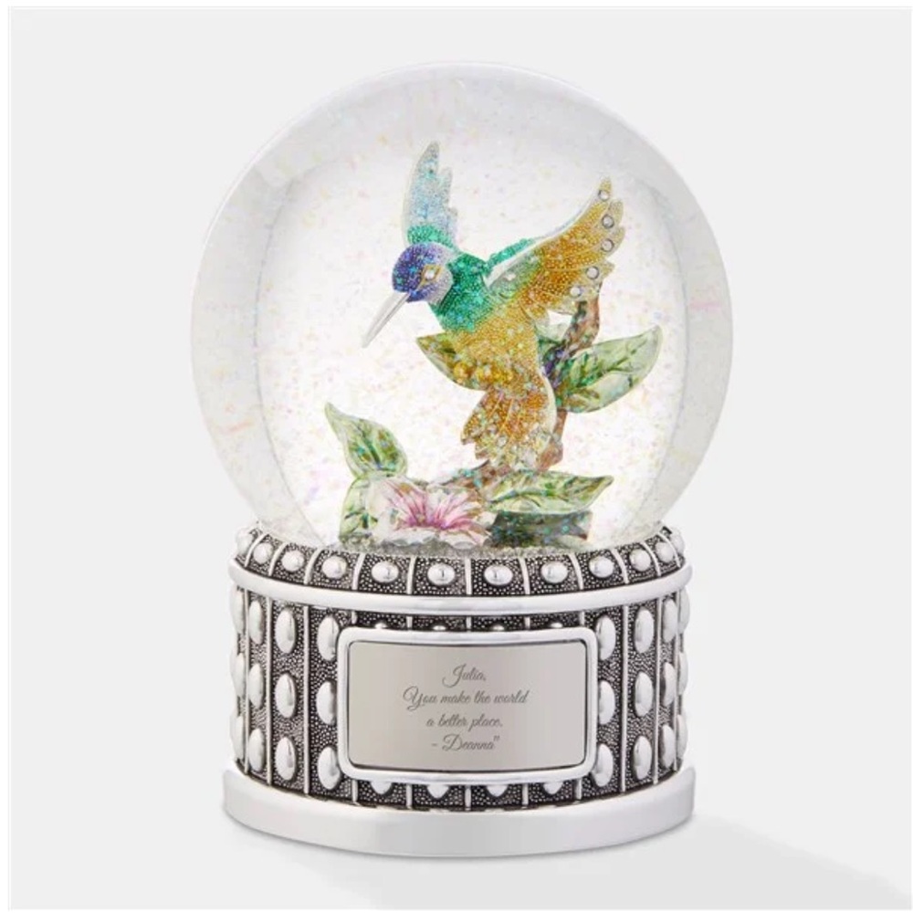 Decorative Snow Globe with Hummingbird and Floral Design